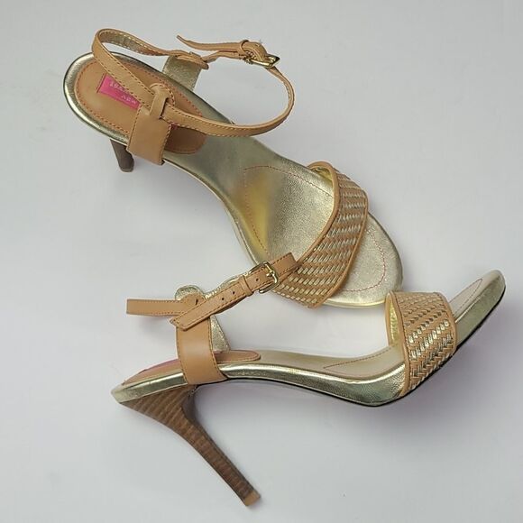 IsaacāMizrahi IsbelleĀ Gold and Tan HighāHeel Sandals Sizeā9.5 - Picture 8 of 11